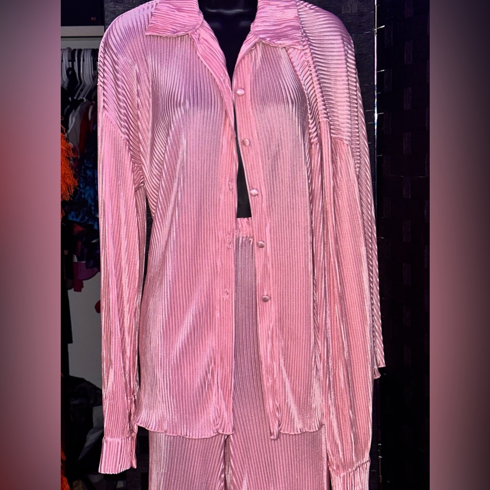 Satin ribbed 2 piece pant set size L